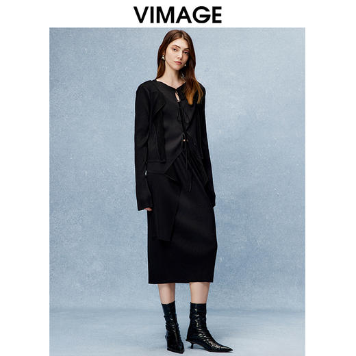 VIMAGE纬漫纪高腰包臀黑色显瘦半身裙秋季新款V2206808 商品图1