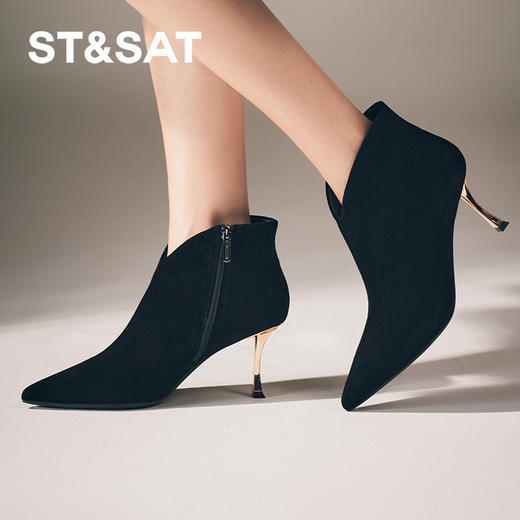 星期六质感绒面尖头V口显瘦细高跟SSC4116092 商品图3