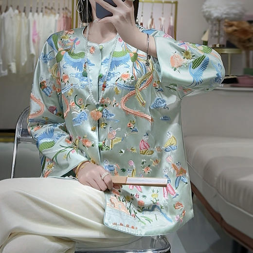 KDS-2524中国风刺绣醋酸外套高档女装2024年春秋款宽松大码唐装长袖上衣 商品图3