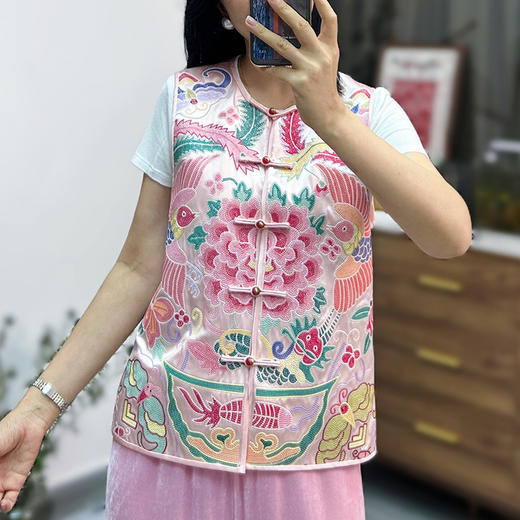 KDS-2533醋酸马甲新中式国风重工刺绣高端无袖坎肩盘扣马夹秋 商品图1