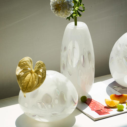简约创意渐变斑纹猫爪花瓶客厅餐桌鲜花玄关白色小口玻璃家居装饰 商品图5