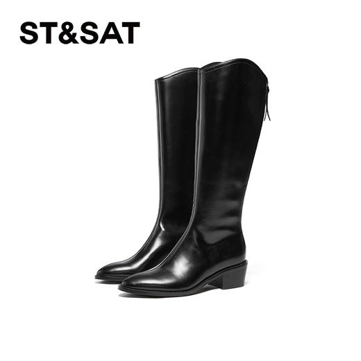 【绒里可选】星期六气质尖头V口显瘦粗跟长靴SSD4117498/SSD4119498 商品图4