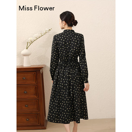 勿忘花绵绸连衣裙女2026春装衣服新中式女装简单大方气质长裙子 商品图3