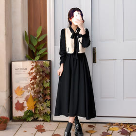 9/9奢姿大码女装2024秋季蝴蝶结绑带V领假两件裙子胖妹妹时尚连衣裙9943891324