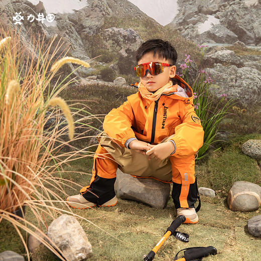 力丼田亲子款户外全压胶暴雨级别防水33000+透湿7400+单层冲锋衣 漠长河 橙色 L2221S096CAOE 商品图2