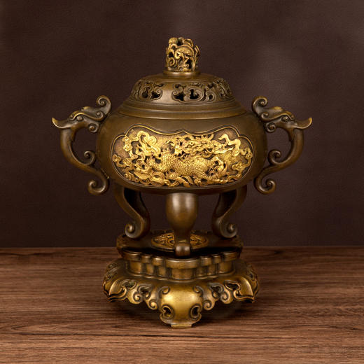 吉祥古法香炉 带座夔龙耳三足熏炉 商品图1