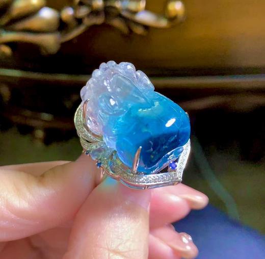 18k金 宝石蓝碧玺貔貅戒指两用款 商品图3