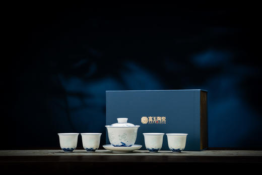 富玉 景德镇玲珑瓷组合功夫茶具手绘双龙戏珠5头茶具 商品图0