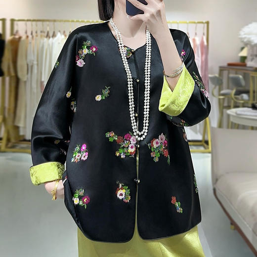 KDS-2507新中式国风刺绣醋酸外套高端女装春秋款正反两穿复古上衣 商品图2