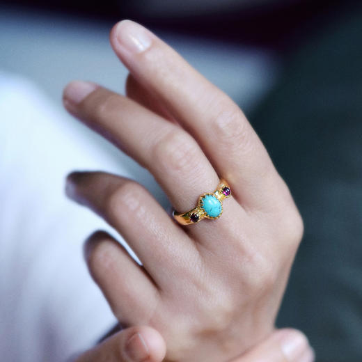 订购7周到｜ Monsieur-Athenais-绿松石 红宝石 戒指［法国设计师］ 商品图0