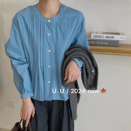 【特惠不退换】韩国棉领口单排扣设计长袖衬衫上衣    FLW-UJ4HC124205【24205#】 商品图0