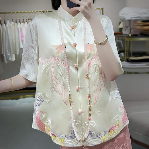 KDS-2509女装中国风刺绣醋酸马甲秋季新款新中式外搭坎肩背心马夹 商品图2