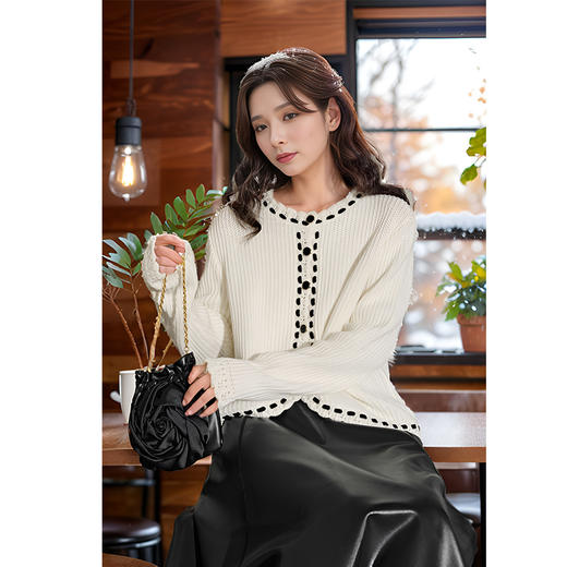 9/10奢姿大码女装2024秋冬减龄木耳花边简约针织衫胖妹妹时尚百搭上衣9844634074 商品图1