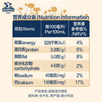 德运（Devondale）娟姗全脂纯牛奶3.8g蛋白质250ml*18盒/箱高钙澳洲原装进口送礼 商品图4