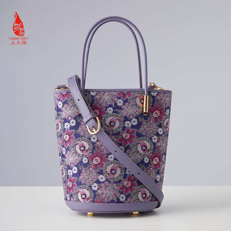 SAINTJOY/上久楷  宋锦拎包 孔雀羽团花锦 手拎包 BWS24A0105-E（不含礼盒包装）