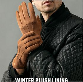 冬季麂皮绒手套男士户外运动骑行加绒加厚保暖手套开车防风寒手套