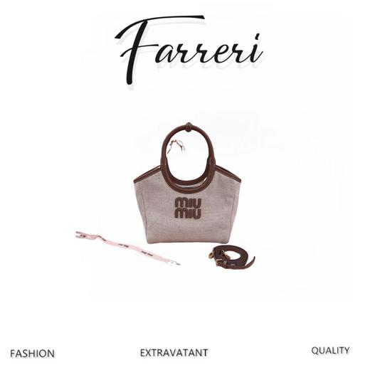 缪缪 24ss帆布拼皮秀款腋下包【帆布拼棕】 商品图0