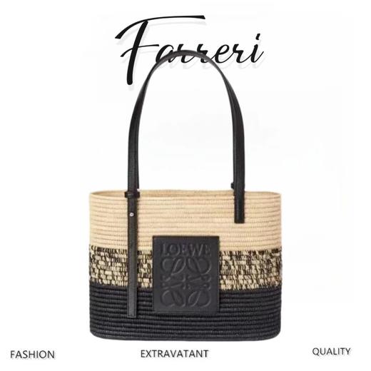 罗*威小号酒椰纤维和牛皮革方形 Basket 手袋 商品图0