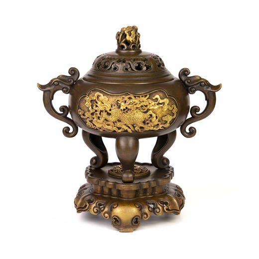 吉祥古法香炉 带座夔龙耳三足熏炉 商品图0