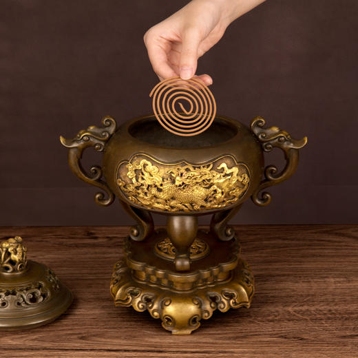 吉祥古法香炉 带座夔龙耳三足熏炉 商品图6