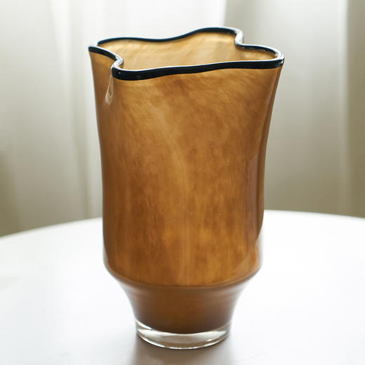 中古风黑边创意褶皱手工大口咖色瓷粉琉璃花瓶玄关居家台面样板房 商品图12