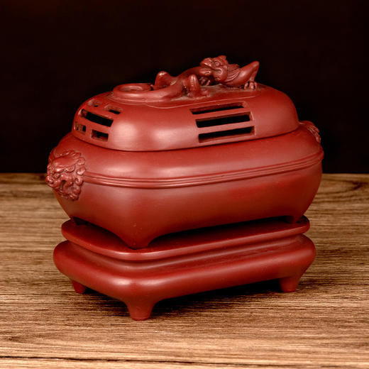 吉祥古法香炉 带座狮耳衔纹方熏炉 商品图1