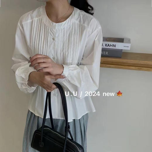 【特惠不退换】韩国棉领口单排扣设计长袖衬衫上衣    FLW-UJ4HC124205【24205#】 商品图3