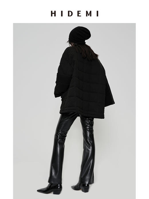 HIDEMI 超显瘦中低腰款弹力可再生蛋白皮环保皮喇叭收身款九分裤皮裤 商品图6