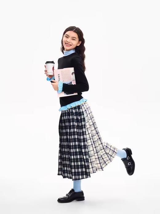 heris/H43124/学院格纹拼接两穿百褶裙 商品图1