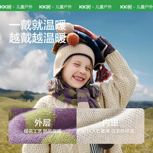 KK树儿童帽子秋冬季男孩女童宝宝毛线护耳帽围巾手套2024新款保暖柿柿如意球球帽 商品图1