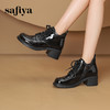 Safiya/索菲娅2024 英伦风圆头漆皮亮面时尚百搭系带粗跟踝靴马丁靴 SF43112047 商品缩略图0