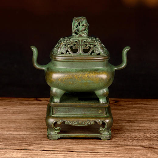 吉祥古法香炉 带座朝冠耳马蹄熏炉 商品图1