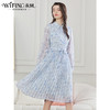 未风蓝色雪纺碎花连衣裙女早秋2024秋季新款气质显瘦娃娃领百褶裙 商品缩略图1