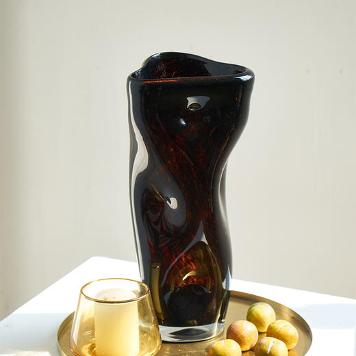 轻奢风创意大口直筒黑金琉璃花瓶高级感台面软装居家装饰玻璃饰品 商品图4