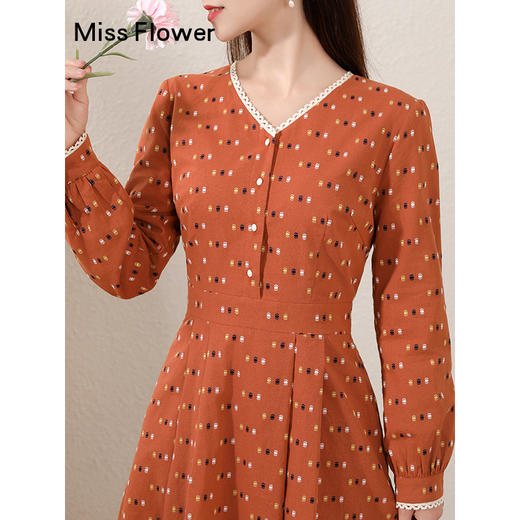 桔色显瘦长裙新款女装早秋日落裙气质裙子棉绸连衣裙 商品图3