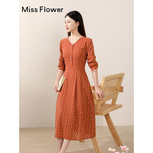 桔色显瘦长裙新款女装早秋日落裙气质裙子棉绸连衣裙 商品图1