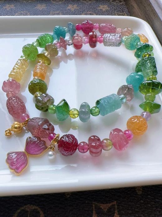 7.7mm 28.6g雕刻碧玺多宝双圈手链 商品图5