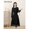 勿忘花蕾丝连身裙正式场合气质裙子2024秋新款女装长袖黑色连衣裙 商品缩略图0