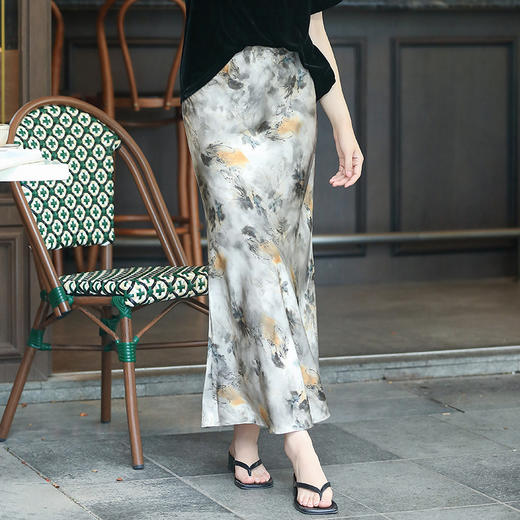 OY-24528半身裙夏季新款缎面绝美包臀鱼尾半裙气质显瘦长款石墨灰24528 商品图0