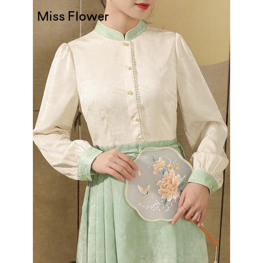 绿色新中式马面裙春季国风连衣裙绝美小裙子 商品图2