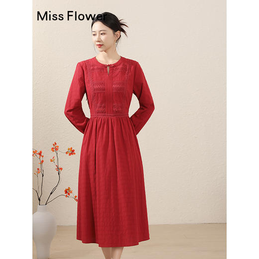 红色新中式连衣裙女装春季新款正式场合气质裙子 商品图3
