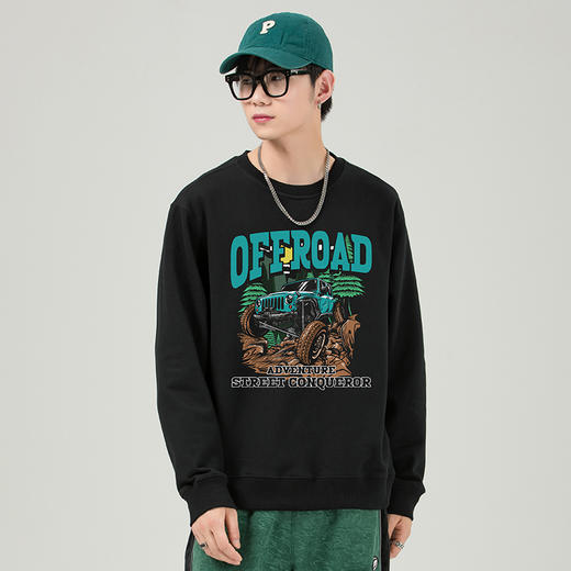 秋冬新款牧马人穿越丛林图案印花毛圈圆领套头卫衣男女通款队服衫 NMT-2180 商品图0