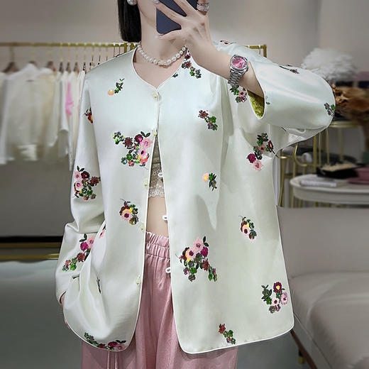 KDS-2507新中式国风刺绣醋酸外套高端女装春秋款正反两穿复古上衣 商品图1