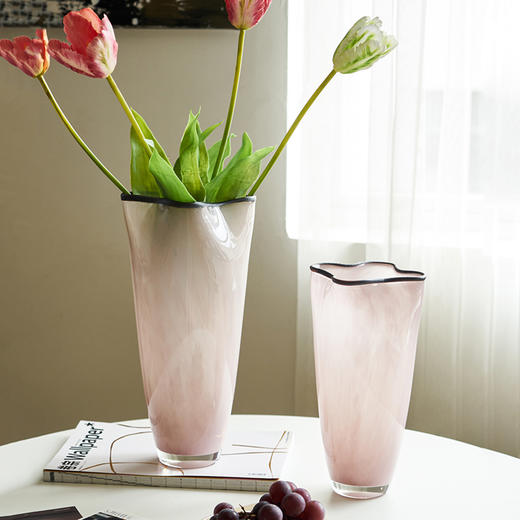 中古风粉色四叶草手工琉璃花瓶客厅桌面居家鲜花样板房软装花瓶 商品图0