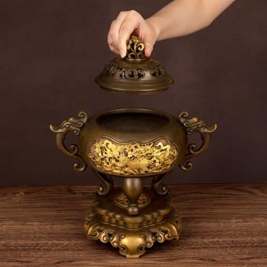 吉祥古法香炉 带座夔龙耳三足熏炉 商品图5