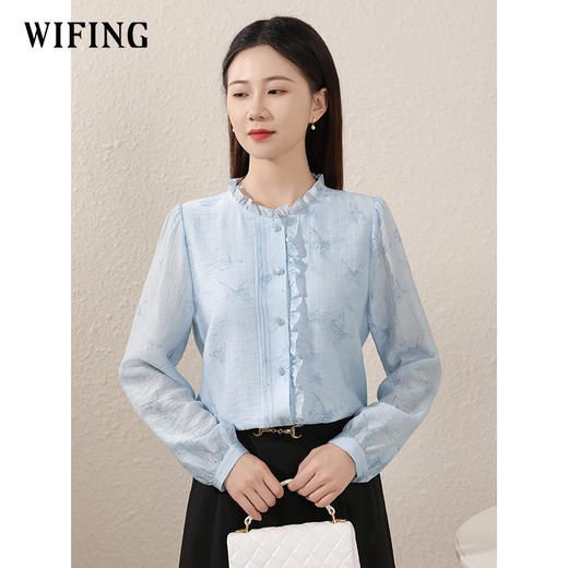 蓝色天丝上衣春季新款衬衫今年流行漂亮百搭小衫 商品图2