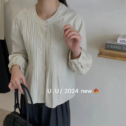 【特惠不退换】韩国棉领口单排扣设计长袖衬衫上衣    FLW-UJ4HC124205【24205#】 商品图1