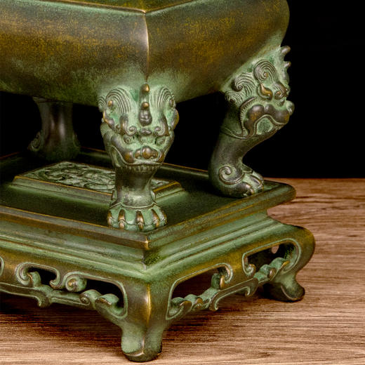 吉祥古法香炉 带座朝冠耳长方熏炉 商品图2