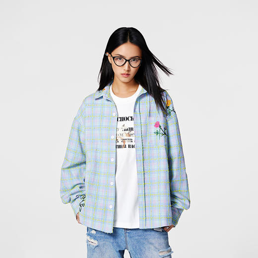 【Achock官方店】美式休闲刺绣格子衬衫男女潮牌高街宽松衬衣情侣 商品图3