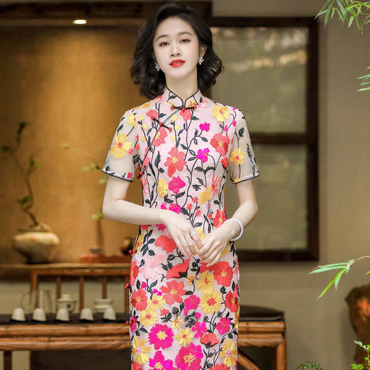 OY-24233中国风女装夏季新款复古中国风刺绣日常改良连衣裙24233 商品图3